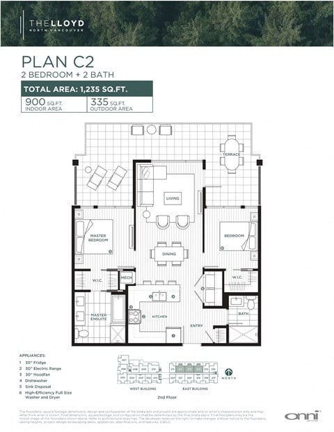Floor plan for 2 beds, 2 baths, 901 sqft